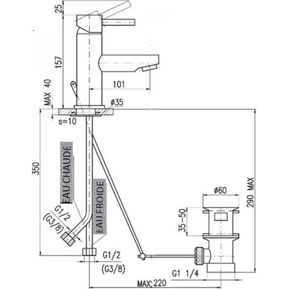 Mitigeur lavabo SEINA avec bonde laiton doré