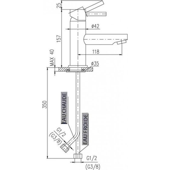 Mitigeur lavabo SEINA sans bonde laiton doré