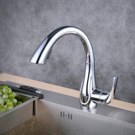 Mitigeur monocommande chromé pivotant à 360° pour évier de cuisine, haute pression
