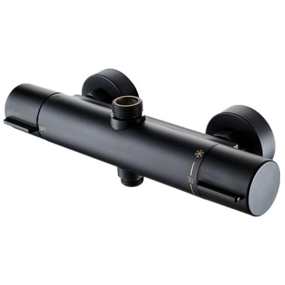 Mitigeur Thermostatique de Douche 38℃ Bain noir Thermostatique de Douche Robinet de Douche à Deux Sorties Bas G 1/2 Haut 3/4 BSP Robinet de Douche