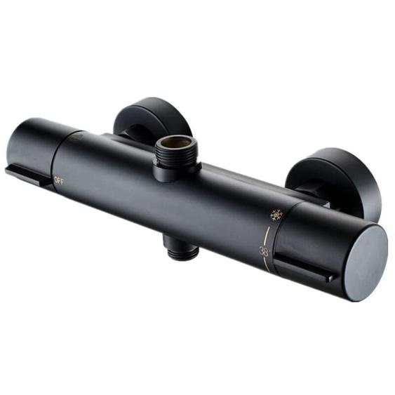 Mitigeur Thermostatique de Douche 38℃ Bain noir Thermostatique de Douche Robinet de Douche à Deux Sorties Bas G 1/2 Haut 3/4 BSP Robinet de Douche