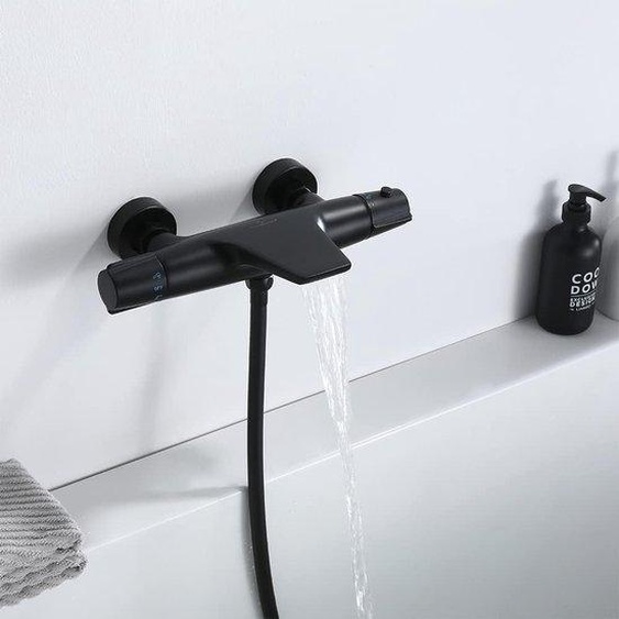 Mitigeur thermostatique mural pour salle de bains, mitigeur de baignoire noir