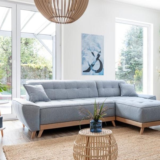 MIUFORM Dazzling Daisy - Canapé dangle avec fonction lit et coffre de lit Canapé avec chaise longue réversible - 260x164cm - Bleu clair - Canapé-lit Canapé