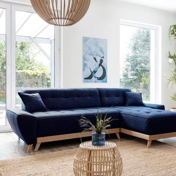 MIUFORM Dazzling Daisy - Canapé dangle avec fonction lit et coffre de lit Canapé avec chaise longue réversible - 260x164cm - Bleu marine - Canapé-lit Canapé