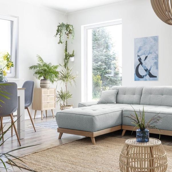 MIUFORM Dazzling Daisy - Canapé dangle avec fonction lit et coffre de lit Canapé avec chaise longue réversible - 260x164cm - Gris clair - Canapé-lit Canapé