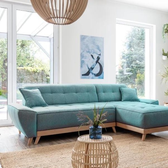 MIUFORM Dazzling Daisy - Canapé dangle avec fonction lit et coffre de lit Canapé avec chaise longue réversible - 260x164cm - Turquoise - Canapé-lit Canapé