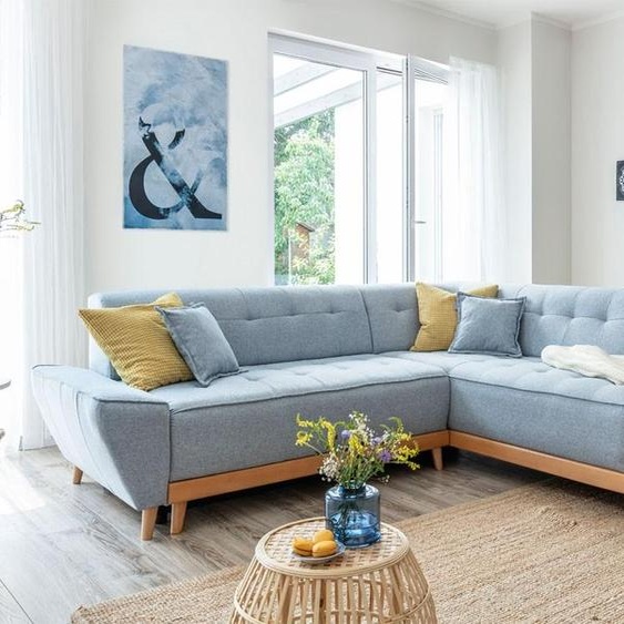 MIUFORM Dazzling Daisy - Canapé dangle avec fonction lit et coffre de lit L-FORME DROITE - 253x190cm - Bleu clair - Canapé-lit Canapé