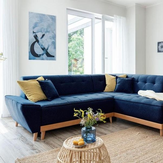 MIUFORM Dazzling Daisy - Canapé dangle avec fonction lit et coffre de lit L-FORME DROITE - 253x190cm - Bleu marine - Canapé-lit Canapé