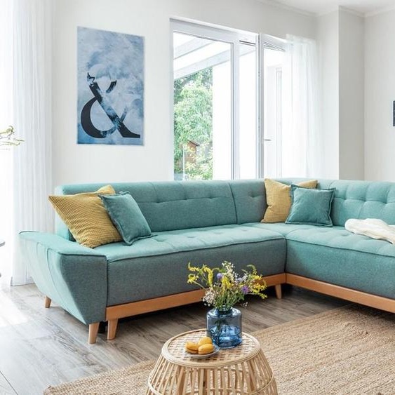 MIUFORM Dazzling Daisy - Canapé dangle avec fonction lit et coffre de lit L-FORME DROITE - 253x190cm - Turquoise - Canapé-lit Canapé