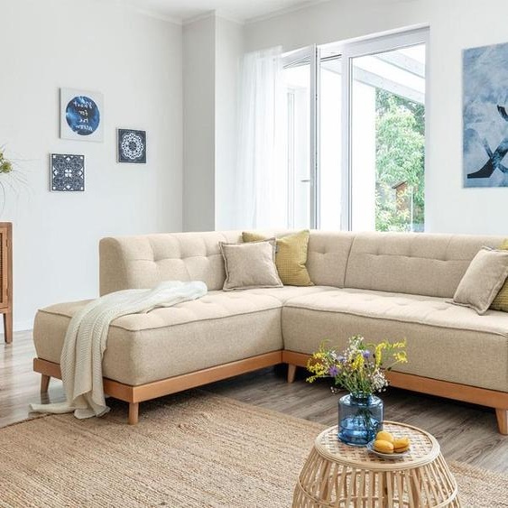 MIUFORM Dazzling Daisy - Canapé dangle avec fonction lit et coffre de lit L-FORME GAUCHE - 253x190cm - Beige - Canapé-lit Canapé