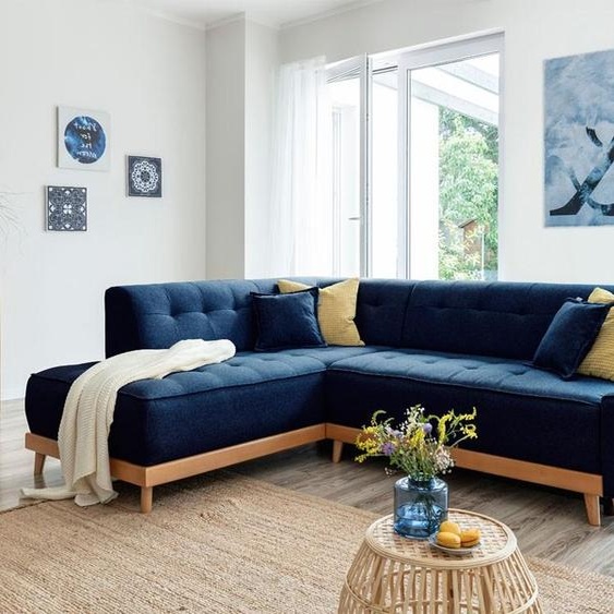 MIUFORM Dazzling Daisy - Canapé dangle avec fonction lit et coffre de lit L-FORME GAUCHE - 253x190cm - Bleu marine - Canapé-lit Canapé