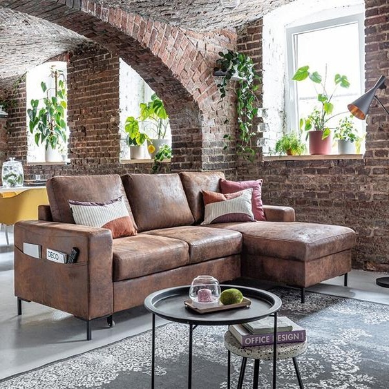 MIUFORM Lofty Lilly - Canapé dangle avec fonction lit et coffre de lit L-FORME DROITE- 236 x 148 cm - Vintage Brown - Canapé-lit Canapé