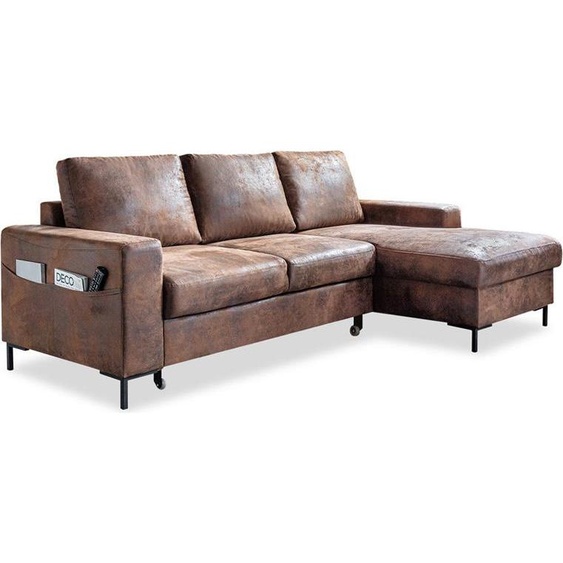 MIUFORM Lofty Lilly - Canapé dangle avec fonction lit et coffre de lit L-FORME GAUCHE - 236x148cm - Vintage Brown - Canapé-lit Canapé