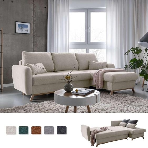 MIUFORM Scandic Lagom - Canapé dangle avec fonction lit et coffre de lit L-FORME DROITE - 235x157cm - Beige - Canapé-lit Canapé