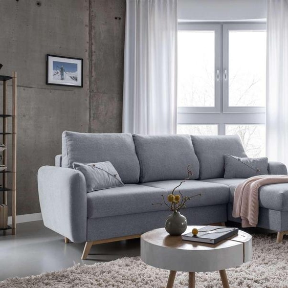 MIUFORM Scandic Lagom - Canapé dangle avec fonction lit et coffre de lit L-FORME DROITE - 235x157cm - Gris - Canapé-lit Canapé