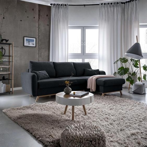 MIUFORM Scandic Lagom - Canapé dangle avec fonction lit et coffre de lit L-FORME DROITE - 235x157cm - Gris foncé - Canapé-lit Canapé