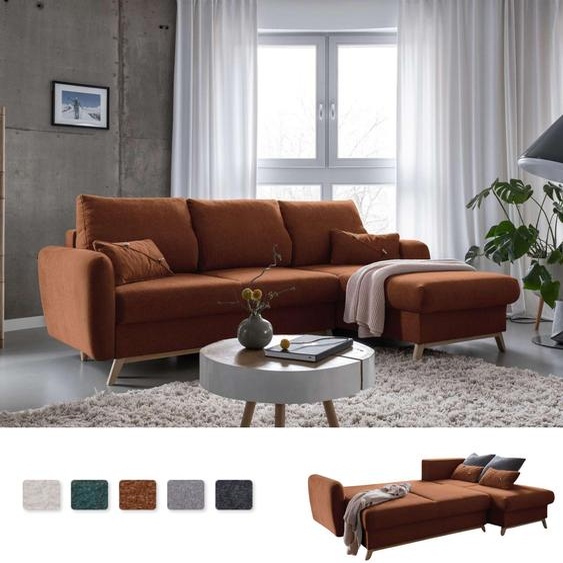 MIUFORM Scandic Lagom - Canapé dangle avec fonction lit et coffre de lit L-FORME DROITE - 235x157cm - Rouge brique - Canapé-lit Canapé