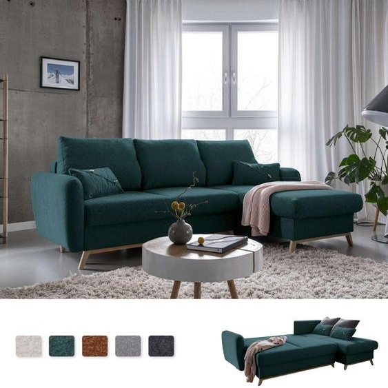 MIUFORM Scandic Lagom - Canapé dangle avec fonction lit et coffre de lit L-FORME DROITE - 235x157cm - Turquoise - Canapé-lit Canapé