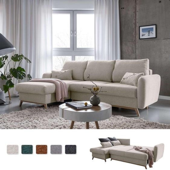 MIUFORM Scandic Lagom - Canapé dangle avec fonction lit et coffre de lit L-FORME GAUCHE - 235x157cm - Beige - Canapé-lit Canapé