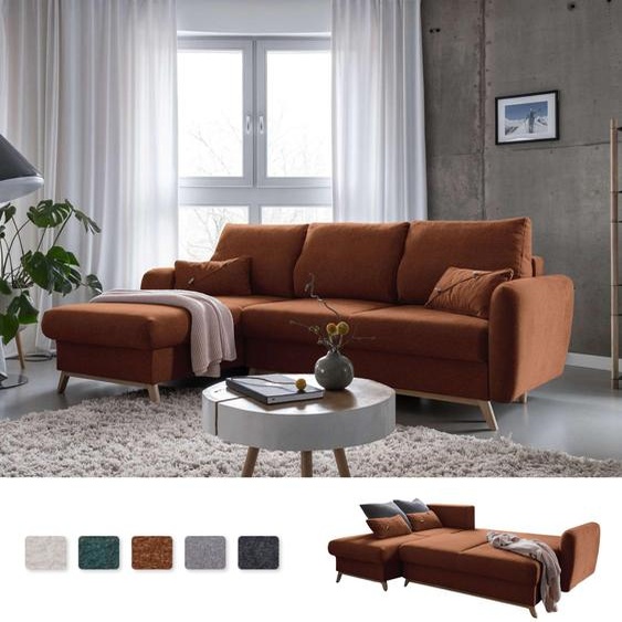 MIUFORM Scandic Lagom - Canapé dangle avec fonction lit et coffre de lit L-FORME GAUCHE - 235x157cm - Rouge brique - Canapé-lit Canapé