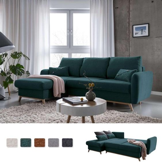 MIUFORM Scandic Lagom - Canapé dangle avec fonction lit et coffre de lit L-FORME GAUCHE - 235x157cm - Turquoise - Canapé-lit Canapé