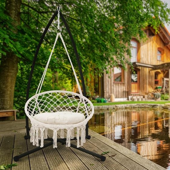 ML-Design fauteuil suspendu Beige avec structure 208 cm, chaise suspendue avec macramé, jusquà 120kg