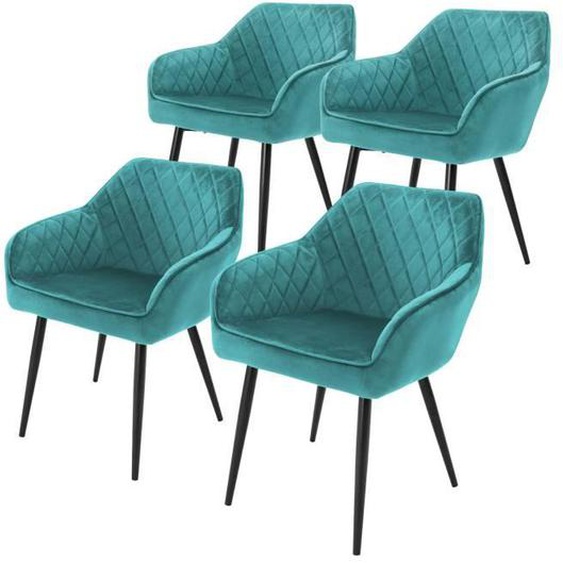 Chaises de Salle à Manger - ML-Design - Lot de 4 - Turquoise - Velours Rembourré - Pieds en Métal