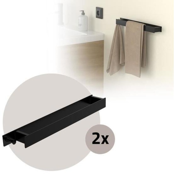ML-Design Lot de 2x Porte-Serviettes sans Percer 42cm Autocollante Acier Noir Étagère Murale Rangement pour Salle de Bain Cuisine