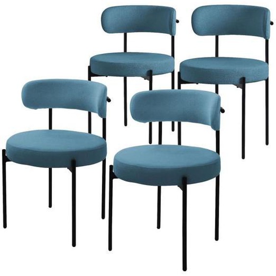 Chaises de Salle à Manger - ML-DESIGN - Teddy Polyester Bleu - Pieds Métalliques - Lot de 4