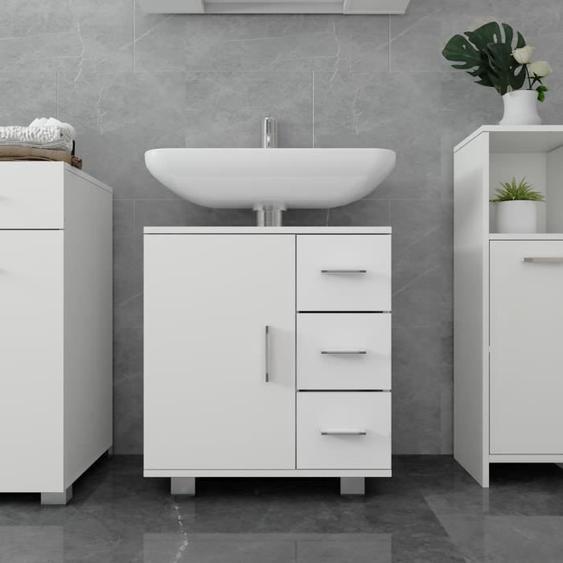 ML-Design Meuble sous Lavabo, Blanc, 60 x 60,8 x 33 cm, avec 1 Porte 2 Étagères 3 Tiroirs, Panneau MDF Finition Mélaminée