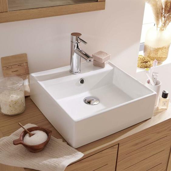 Mob-in - Vasque à poser carrée en céramique blanche 38cm