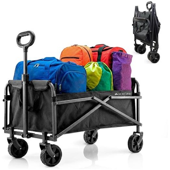 Mobiclinic, Chariot à bras pliable, Pour la plage et le jardin, Duna Basic, 360º roues 4x4, capacité de charge 80 kg, 71x47x50cm, acier, PVC, noir