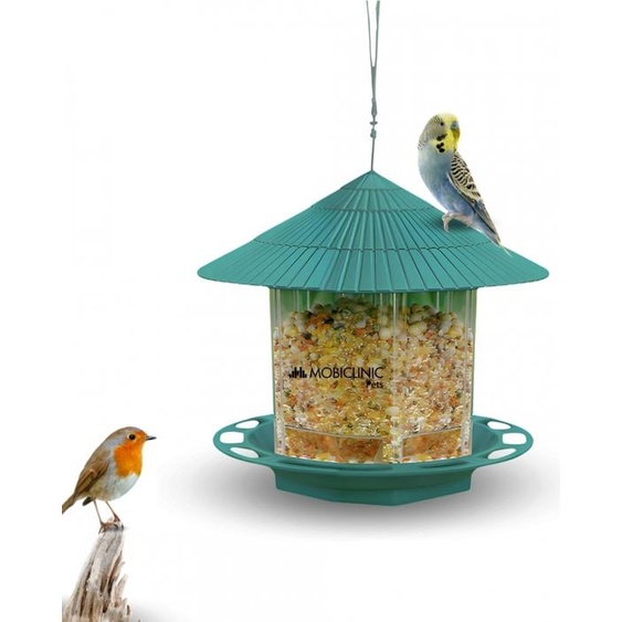 Mobiclinic Pets, Mangeoire pour oiseaux Suspendue, Extérieur, Pico, 19.5x25x22.5 cm, Balcon et jardin, 1,2 l, Éducation en plein air, Élément de décoration