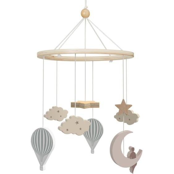 Mobile En Bois Pour Berceau Dreamland Bleu, Écru, Marron
