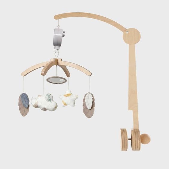 Mobile Musical Bras En Bois - Plumes De Lune Ecru