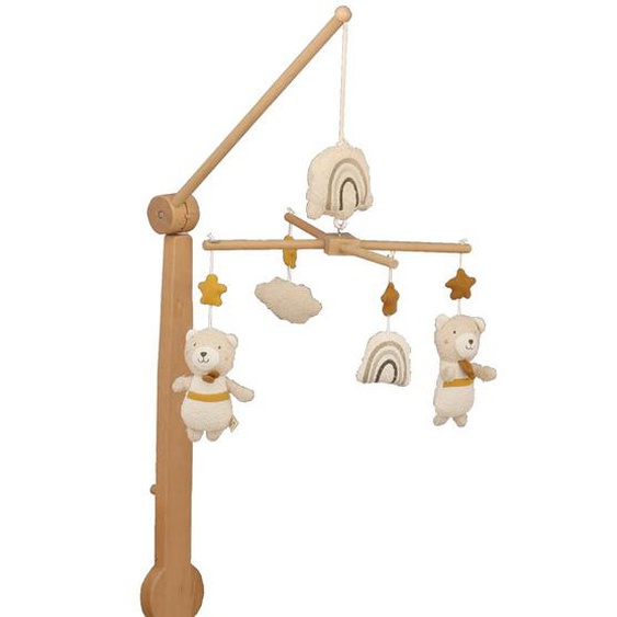 Mobile Musical En Bois Avec Jouets En Coton - Petit Soleil Jaune