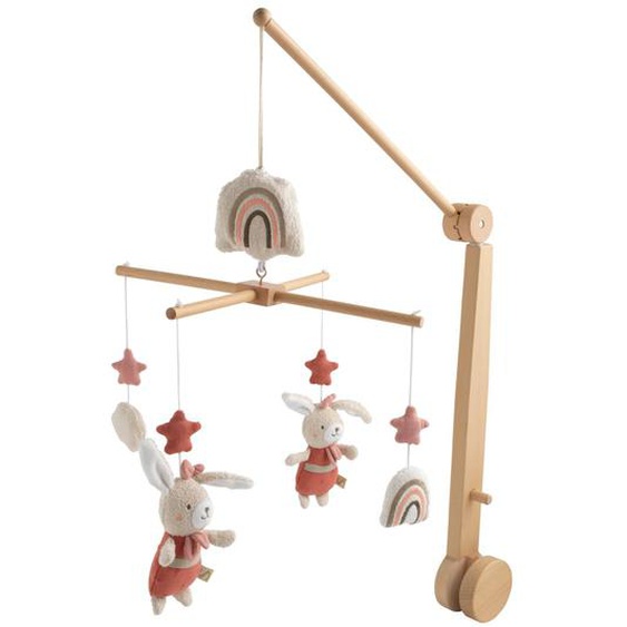 Mobile Musical En Bois Avec Jouets En Coton - Petit Soleil Rose