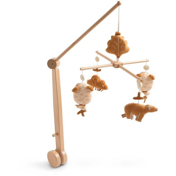 Mobile Musical En Bois Avec Jouets Ours En Gaze De Coton - Orsino Marron