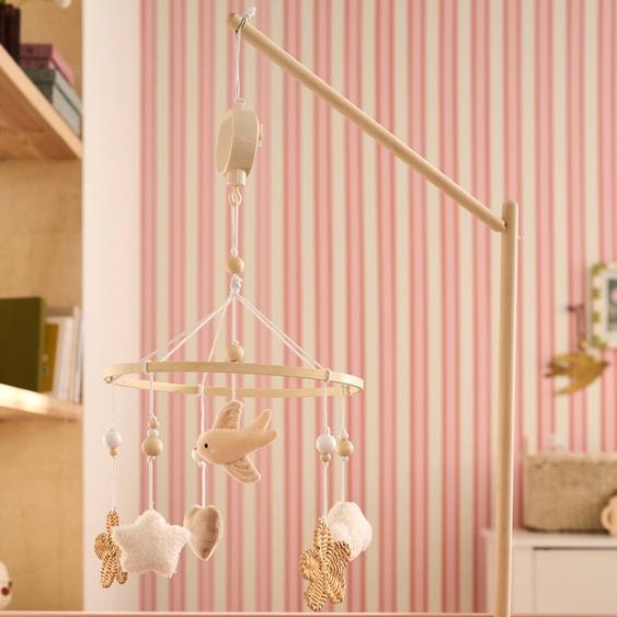 Mobile musical en bois et rotin beige