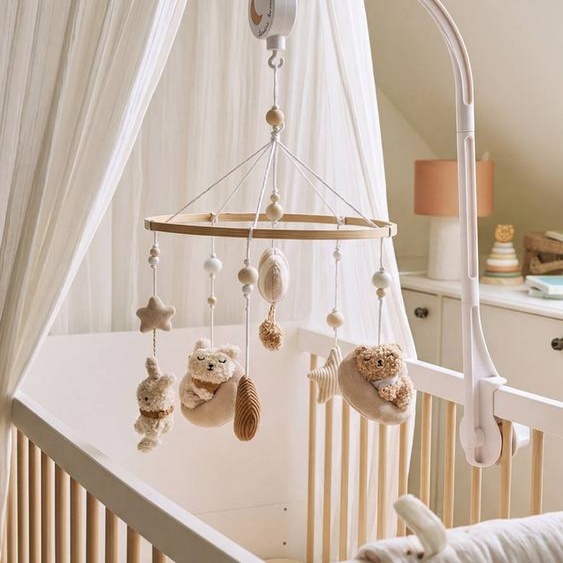Mobile musical tissu et velours beige