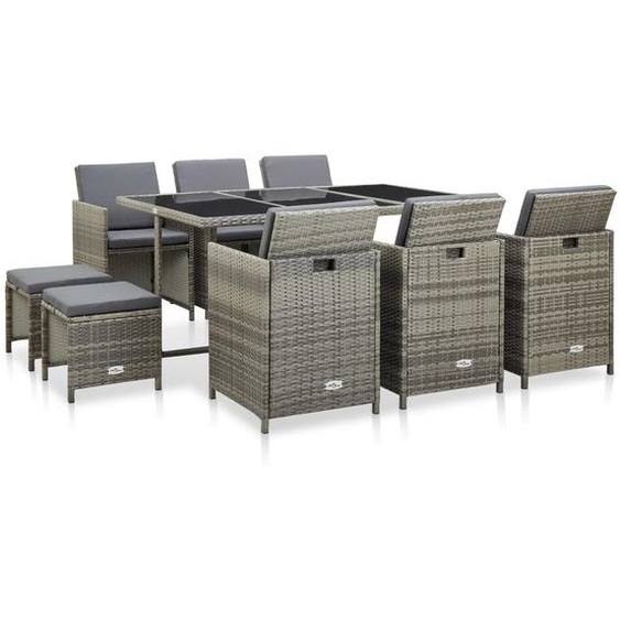 Mobilier à dîner de jardin 11pcs et coussin Résine tressée Gris