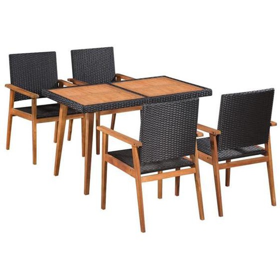 Mobilier a dîner de jardin 5 pieces resine tressee noir et marron