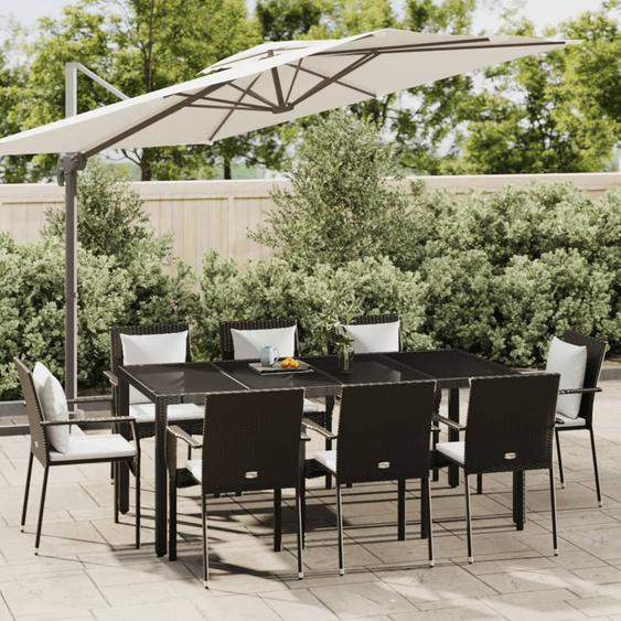 Mobilier à dîner de jardin 9pcs et coussins noir résine tressée