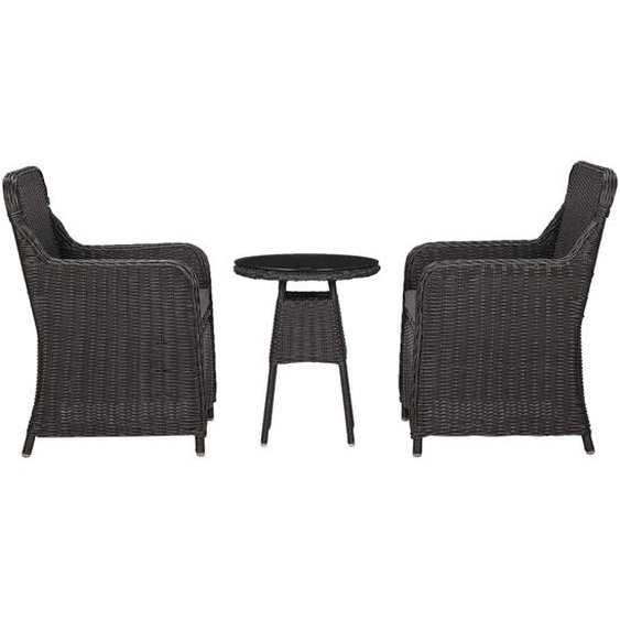 Mobilier de bistro 3 pcs avec coussins Résine tressée Noir