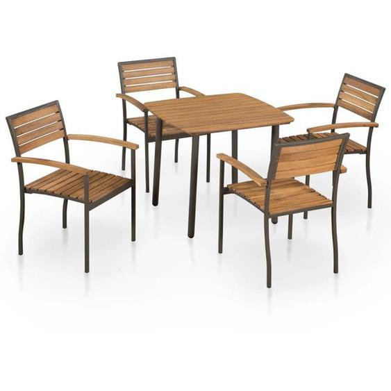 Mobilier de jardin - Acacia - Ensemble 5 pièces - Table carrée - Chaises empilables - Style industriel