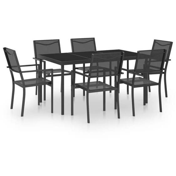 Mobilier de salle a manger d exterieur 7 pieces acier