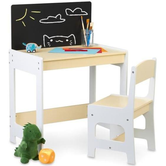 Relaxdays mobilier enfants bureau & chaise, table avec tableau, pour peindre et bricoler, lot pour petits, blanc - beige