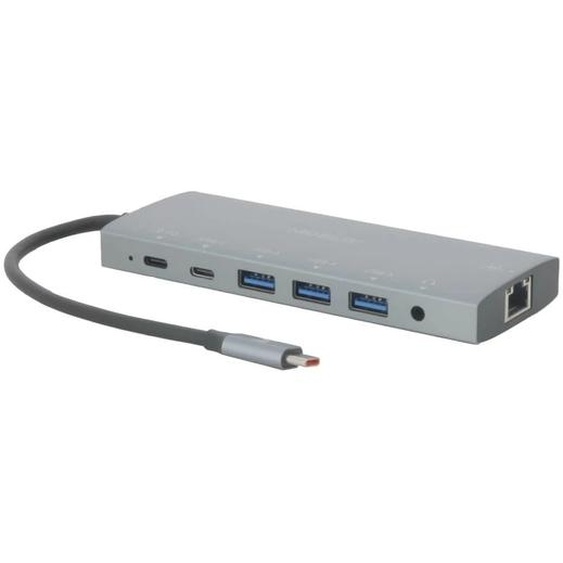 Mobilis 020028, Avec fil, USB 3.2 Gen 1 (3.1 Gen 1) Type-C, 100 W, 3,5 mm, 10,100,1000 Mbit/s, Gris