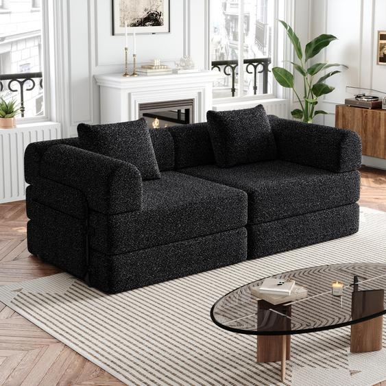 [Modèle breveté] Canapé-lit 2-en-1 en chenille avec compartiment de rangement dans laccoudoir, trois structures métalliques et plusieurs possibilités dagencement, ensemble deux pièces, beige