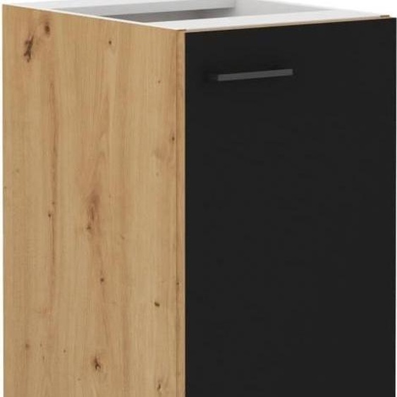 MODENA - Meuble bas - 1 porte battante - 40 x 52 x 82 cm - Chene artisan / Noir mat - Plan de travail non inclus